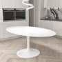 White Oval Pedestal Dining Table with 6 Dining Chairs in Green Velvet