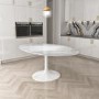 Oval White Marble Gloss Pedestal Dining Table with 6 Dining Chairs in Mink Velvet