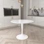 White Round High Gloss Dining Table with 4 Dining Chairs in Navy Blue Velvet