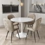 White Round High Gloss Dining Table with 4 Dining Chairs in Mink Velvet