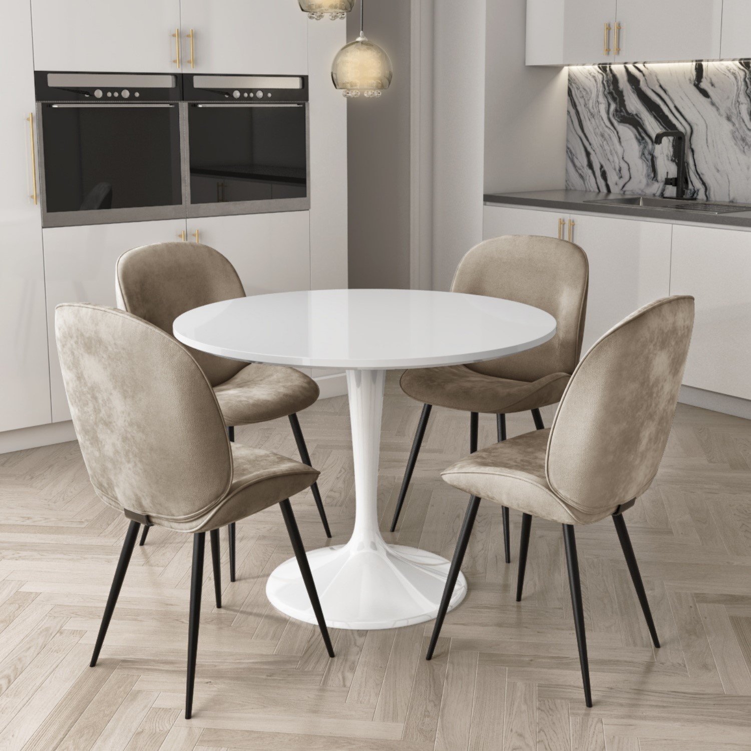 White round kitchen table with chairs deals