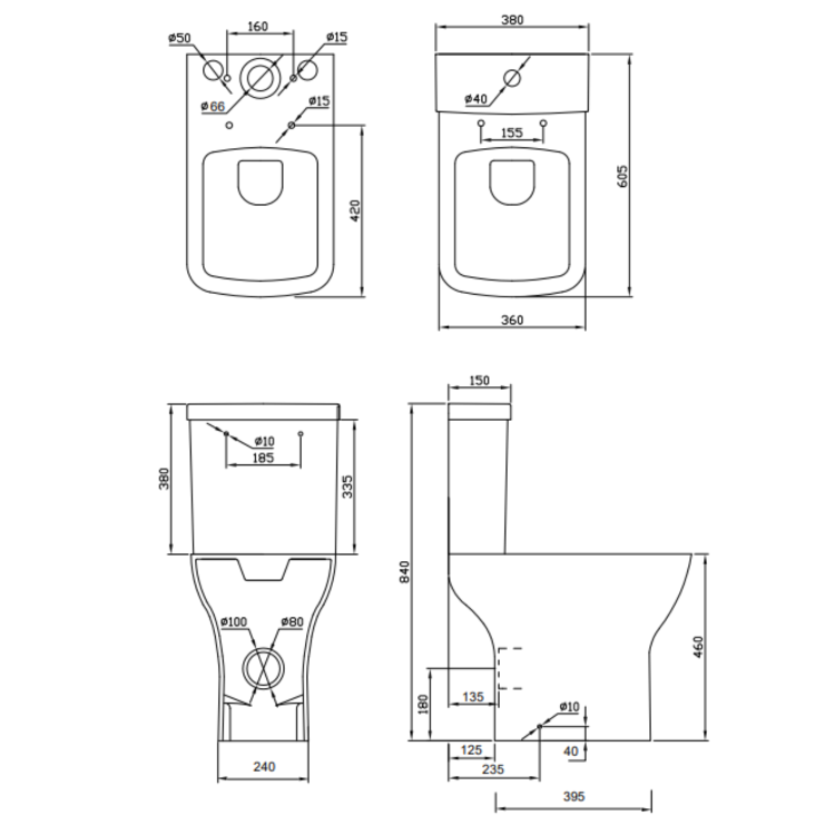 Close Coupled Rimless Open Back Comfort Height Toilet with Soft Close Seat - Austin
