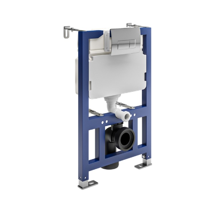 820mm Wall Hung Toilet Frame & Chrome Pneumatic Dual Flush Plate with Concealed Cistern - Elira