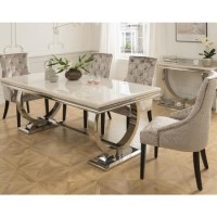 Vida Living Arianna Cream Marble Dining Table with 4 Crushed Velvet Dining Chairs