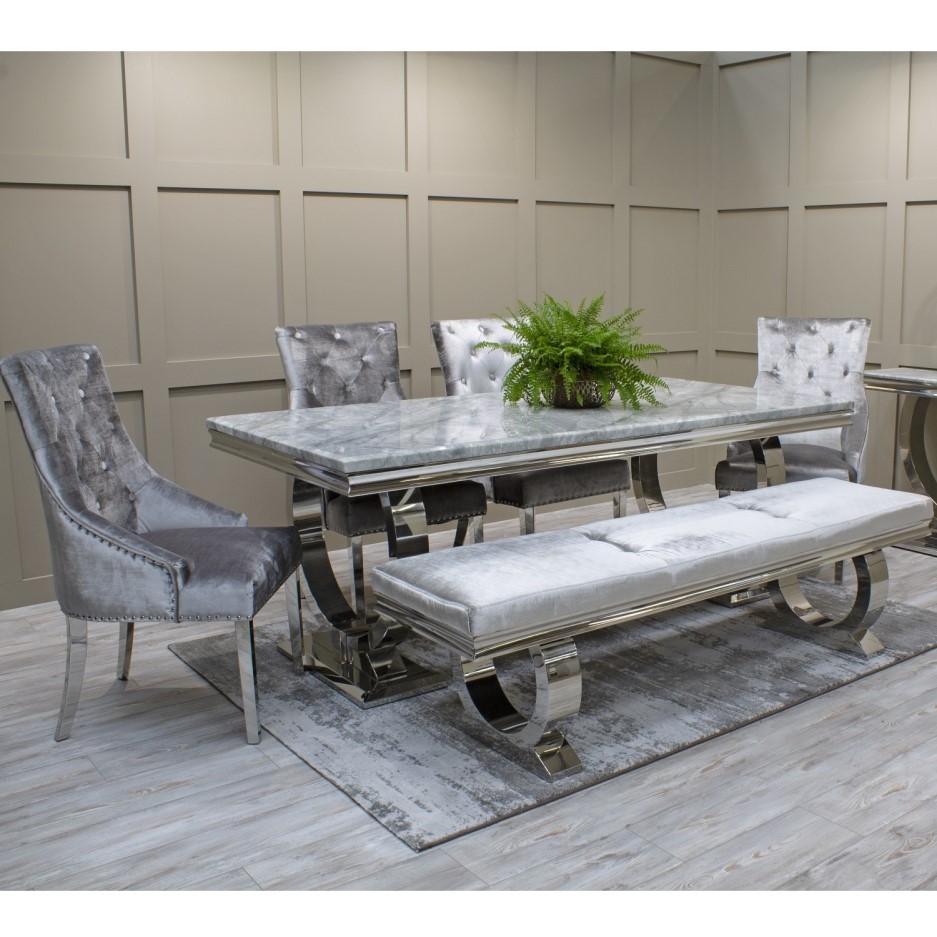 Grey Dining Bench And Chairs Arianna Grey Marble Dining Set with 180cm Table 4 Velvet Chairs & Bench