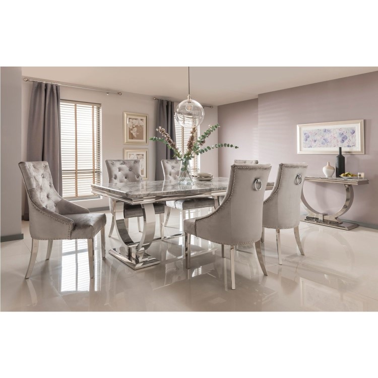Arianna Grey Marble Dining Set with 200cm Table & 6 Velvet Chairs
