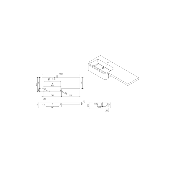 1100mm Beige Left Hand Toilet and Sink Unit with Square Toilet and Black Fittings - Bali