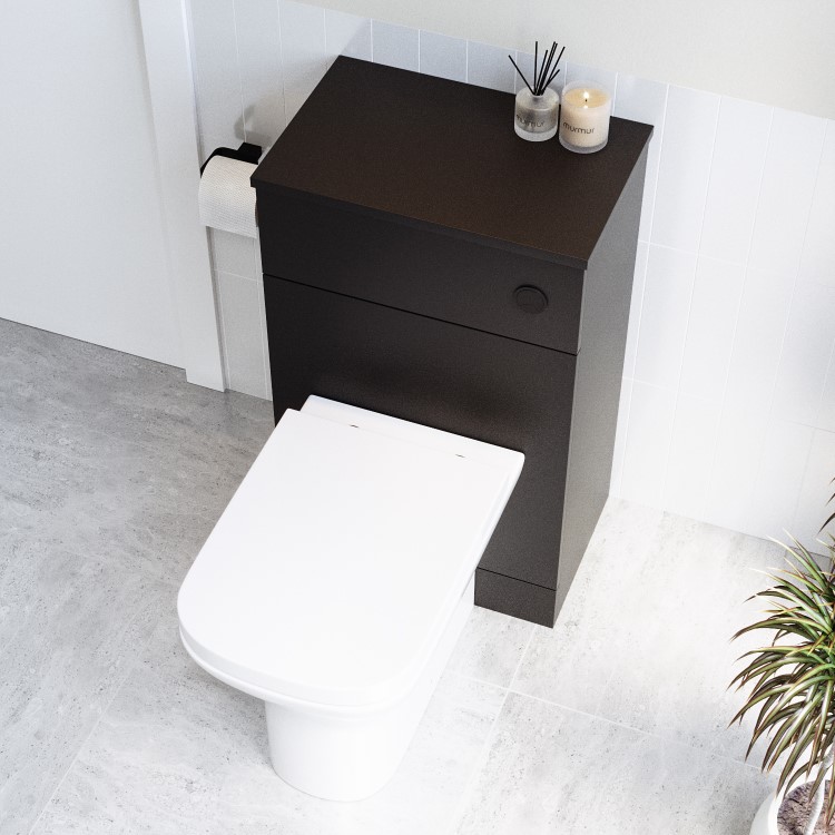 ONLY OPENED - 500mm WC Unit with Worktop- Black- Palma