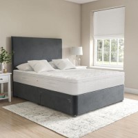 Grey Velvet King Size Divan Bed with 2 Drawers and Plain Headboard - Langston Grey Velvet King Size Divan Bed with 2 Drawers and Plain Headboard - Langston