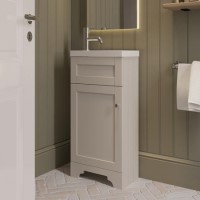 400mm Beige Freestanding Cloakroom Vanity Unit with Basin - Baxenden