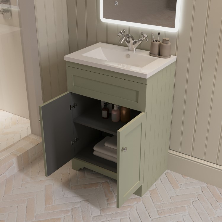 600mm Green Freestanding Vanity Unit with Basin – Baxenden