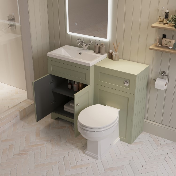 1100mm Green Toilet and Sink Unit with Traditional Toilet - Baxenden