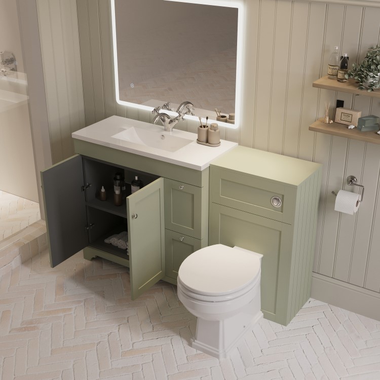 1400mm Green Toilet and Sink Unit with Traditional Toilet - Baxenden