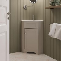 580mm Beige Corner Freestanding Cloakroom Vanity Unit with Basin - Baxenden
