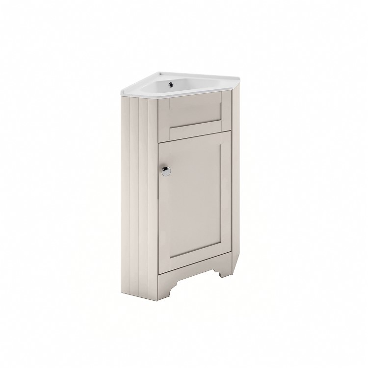 580mm Beige Corner Freestanding Cloakroom Vanity Unit with Basin - Baxenden