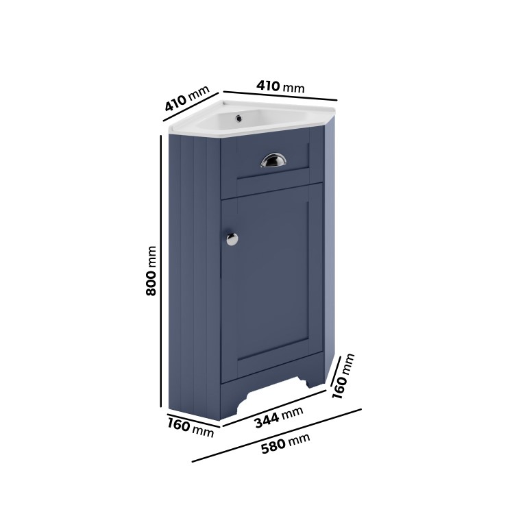 Grade A1 - 580mm Blue Corner Vanity Unit - Baxenden 