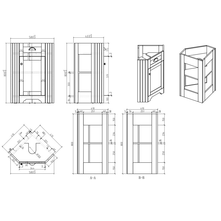Grade A1 - 580mm Blue Corner Vanity Unit - Baxenden 