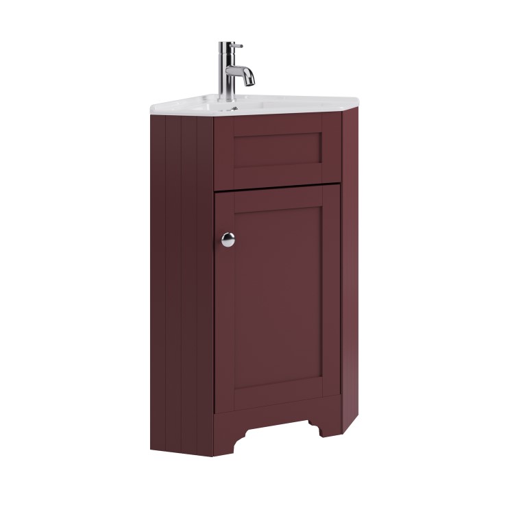 580mm Burgundy Corner Freestanding Cloakroom Vanity Unit with Basin - Baxenden