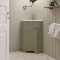 580mm Green Corner Freestanding Cloakroom Vanity Unit with Basin - Baxenden