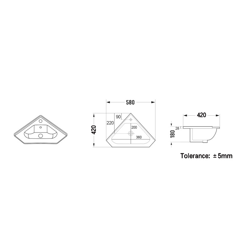 580mm Green Corner Freestanding Cloakroom Vanity Unit with Basin - Baxenden