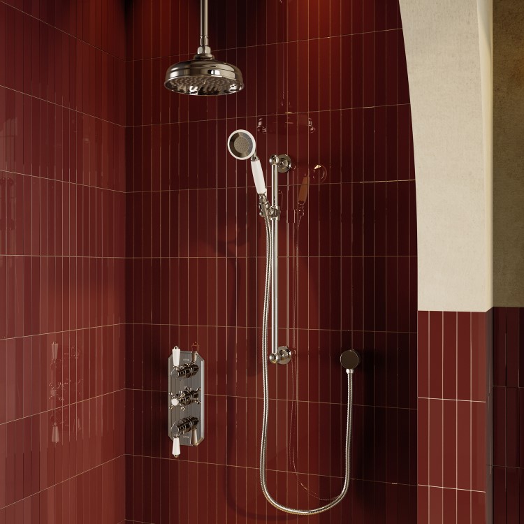 Chrome 2 Outlet Ceiling Mounted Thermostatic Mixer Shower Set with Hand Shower & Slide Rail Kit - Cambridge