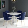 Jenna White Round Table &amp; 4 Chairs in Blue Velvet with Gold Legs