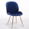 Jenna White Round Table &amp; 4 Chairs in Blue Velvet with Gold Legs