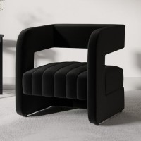 Black Velvet Accent Chair with Ribbed Detail - Boni