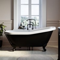 Black Freestanding Single Ended Roll Top Slipper Bath with Black Feet 1615 x 690mm - Park Royal