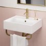 ONLY OPENED - Bowen Wall Hung / Countertop Gloss White Basin 497*397*130 With Brushed Brass Single Rack