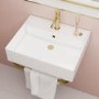 ONLY OPENED - Bowen Wall Hung / Countertop Gloss White Basin 497*397*130 With Brushed Brass Single Rack