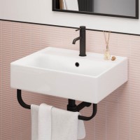 Grade A1 - White Square Wall Hung Basin with Black Rack 497mm - Bowen