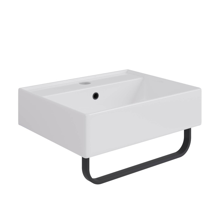Grade A1 - White Square Wall Hung Basin with Black Rack 497mm - Bowen