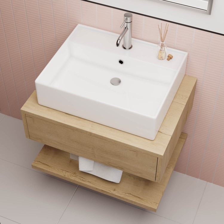 ONLY OPENED - White Square Countertop Basin 497mm - Bowen