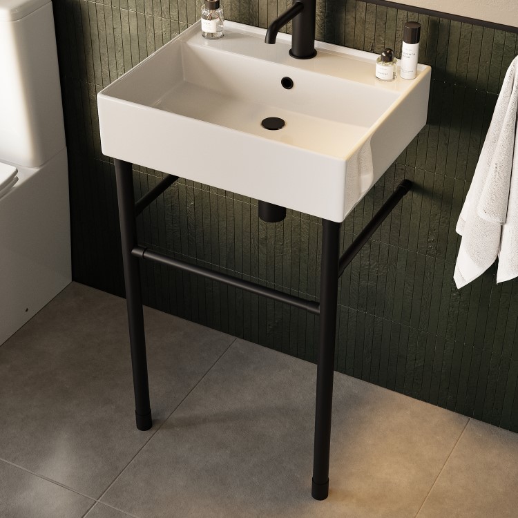 ONLY OPENED - 500mm 1 Tap Hole Basin with Black Wash Stand - Bowen