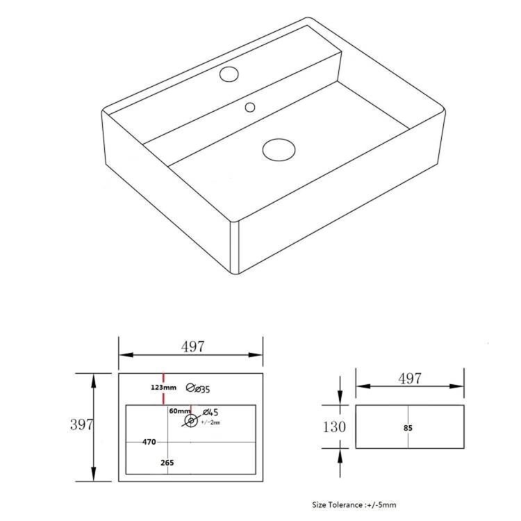 ONLY OPENED - 500mm 1 Tap Hole Basin with Black Wash Stand - Bowen