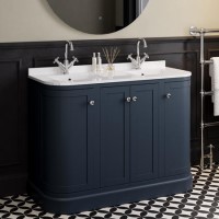 1200mm Blue Curved Freestanding Double Vanity Unit with Basins - Bowland