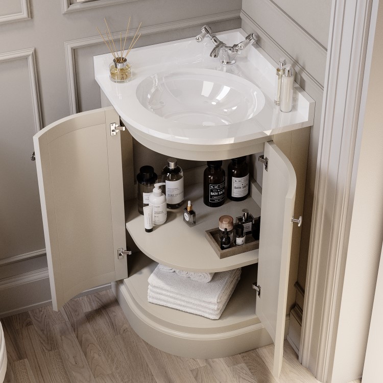 500mm Beige Curved Corner Freestanding Vanity Unit with Basin – Bowland