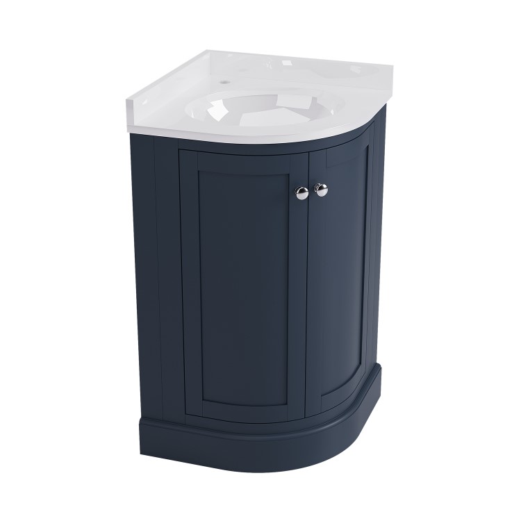 500mm Blue Curved Corner Freestanding Vanity Unit with Basin – Bowland