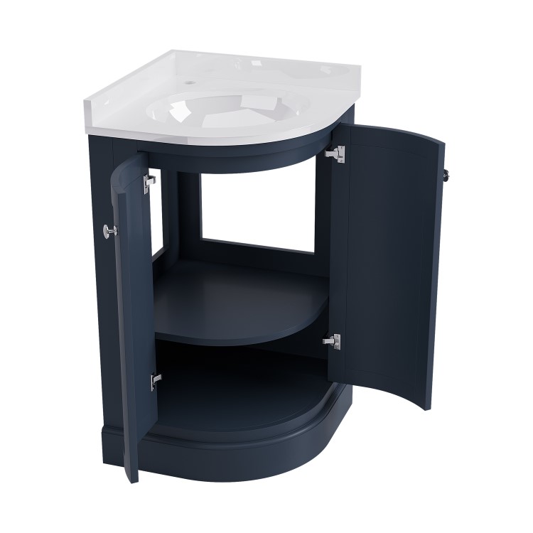 500mm Blue Curved Corner Freestanding Vanity Unit with Basin – Bowland
