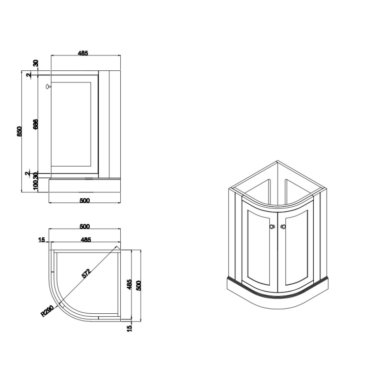 500mm Blue Curved Corner Freestanding Vanity Unit with Basin – Bowland