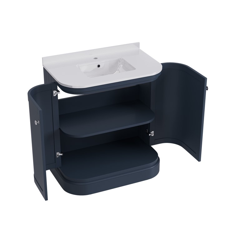 800mm Blue Curved Freestanding Vanity Unit with Basin - Bowland