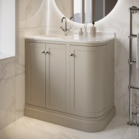 900mm Beige Left Hand Curved Corner Freestanding Vanity Unit with Basin - Bowland