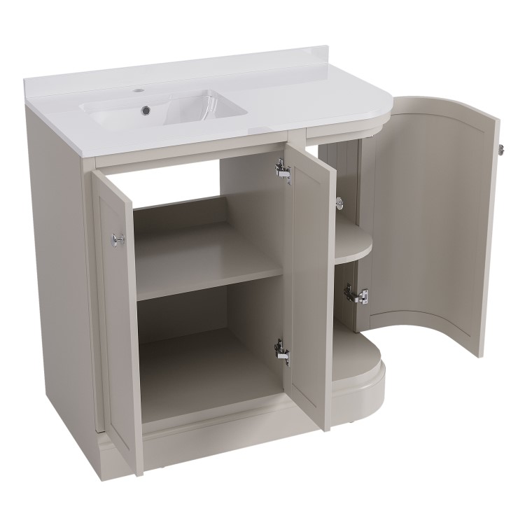 900mm Beige Left Hand Curved Corner Freestanding Vanity Unit with Basin - Bowland