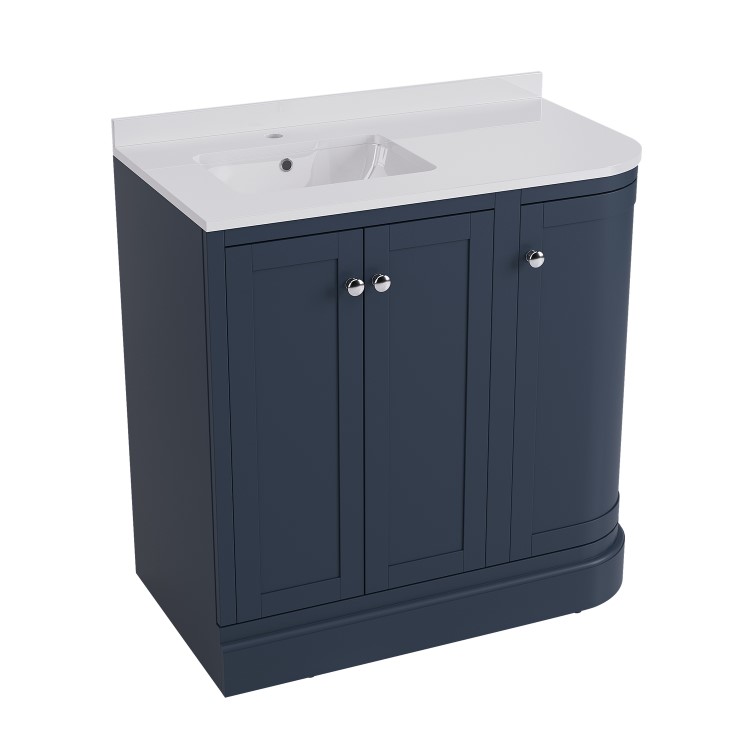 900mm Blue Curved Left Hand Corner Freestanding Vanity Unit with Basin – Bowland