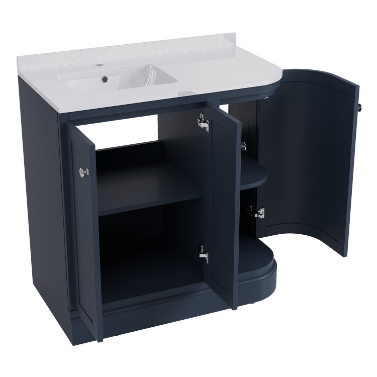 900mm Blue Curved Left Hand Corner Freestanding Vanity Unit with Basin – Bowland
