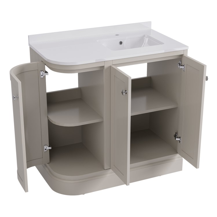 900mm Beige Curved Right Hand Corner Freestanding Vanity Unit with Basin - Bowland