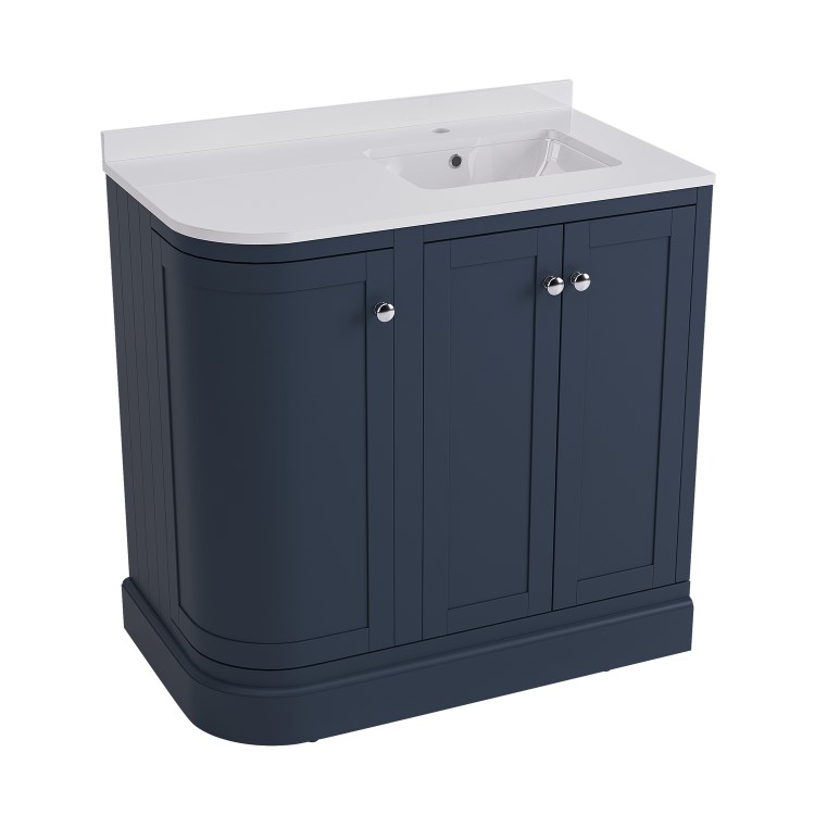 900mm Blue Curved Right Hand Corner Freestanding Vanity Unit with Basin - Bowland