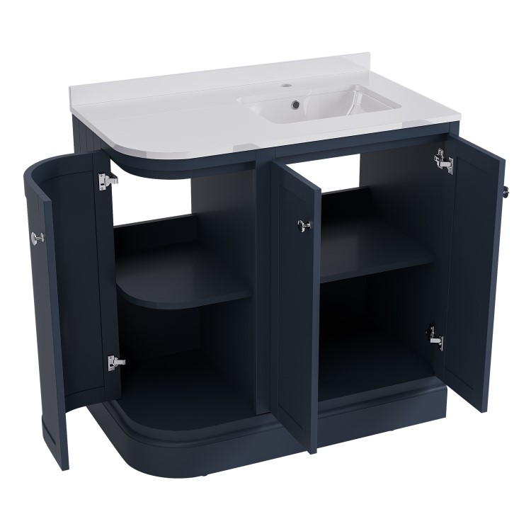 900mm Blue Curved Right Hand Corner Freestanding Vanity Unit with Basin - Bowland