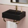 ONLY OPENED - Matt Black Square Wall Hung Basin with Brass Rack 497mm - Bowen